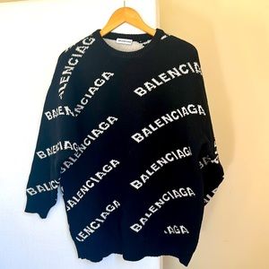 Balenciaga All Over Logo Wool Sweater Size M